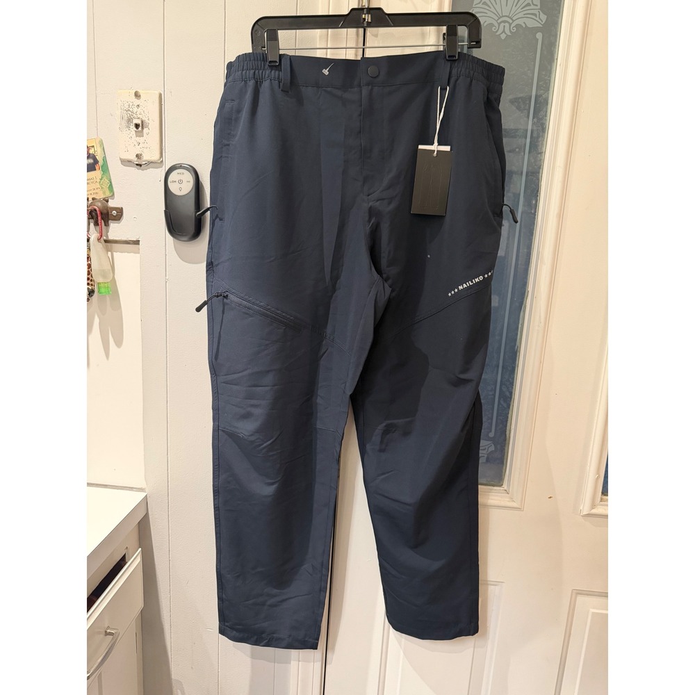 Nailiko Mens XL Navy Blue Outdoor Hiking Pants Stretch Zipper Pockets Belted
